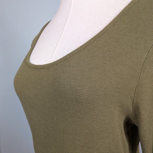 Y2K Thermal Long Sleeve Top S Olive Green Scoop Buttons Knit Twilightcore Elena - Picture 5 of 9